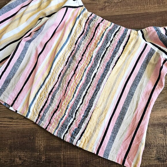 Live 4 Truth Cotton Linen Blend Striped Off-Shoulder Blouse Crop Top, L - Picture 5 of 9